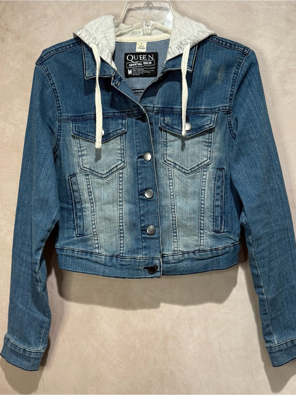 Queen Official Merch Cropped Denim Hooded Jacket Size M, Vintage Classic Rock - Picture 2 of 11